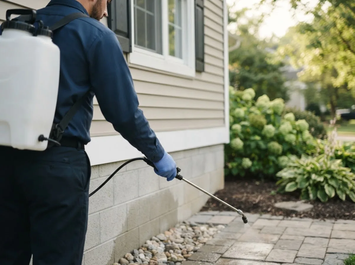 Pest control technician inspecting a home in Saranac Lake, NY